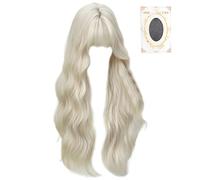 Peluca blanca larga Peluca blanca ondulada de 27 pulgadas de largo con flequillo Fibra resistente al calor transpirable ajustable para Navidad, fiesta, cosplay