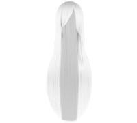 Peluca blanca larga Peluca blanca recta natural de 32 pulgadas de largo con flequillo Fibra sintética resistente al calor transpirable ajustable para Halloween, fiesta, cosplay