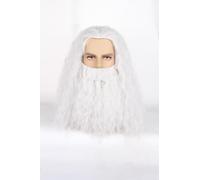 Peluca blanca larga y rizada de mago, peluca de disfraz de Halloween, recuerdos de fiesta, para hombre
