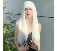 Peluca Blanca, Pelo Largo Y Liso Para Mujer, Flequillo De Aire, Peluca De Simulación De Pelo Largo, Tocado