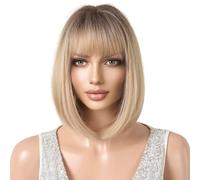 Peluca Bob con flequillo | Peluca recta Bob Bangs | Pelo sintético resistente al calor de aspecto natural, pelucas cortas Bob para mujeres