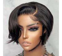 Peluca Bob corta y recta de cabello humano negro, peluca frontal de encaje 13x1, peluca Bob corta de 8 pulgadas, con pelo de bebé, peluca sin pegamento, línea de cabello natural, for mujeres negras.