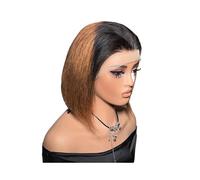 Peluca Bob de cuidado personal, 33 x 4 cm, peluca frontal de encaje con cabello de bebé, cabello humano liso, pelucas Bob para mujeres negras, extensiones de cabello de 180 densidad (negro y marrón)