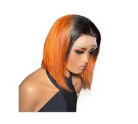 Peluca Bob de cuidado personal, 33 x 4 cm, peluca frontal de encaje con cabello de bebé, cabello humano liso, pelucas bob para mujeres negras, extensiones de cabello de 180 densidad (negro + naranja)