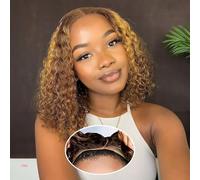 Peluca Bob Lace 4x4 Glueless Deep Curly Lace Bob Wigs Wear and Go Brazilian Pelucas Cortas para Mujer Pre Cut Human Hair Wig Pelucas de Cabello Humano Pre Plucked 10 Pulgadas Highlight Ombre 4/27