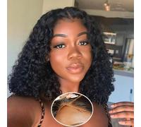 Peluca Bob Lace 4x4 Glueless Deep Curly Lace Bob Wigs Wear and Go Brazilian Pelucas Cortas para Mujer Pre Cut Human Hair Wig Pelucas de Cabello Humano Pre Plucked 8 Pulgada Natural Black