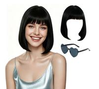Peluca Bob para mujer, peluca Dob para mujer, peluca para mujer, disfraz de cosplay, peluca encantadora para el día a día, vestido de Halloween, peluca negra, con 1 gafas de sol negras en forma de