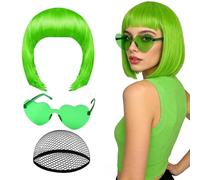Peluca Bob para Mujer - Prendas De Cabeza De Neón Para Cosplay - Set de Peluca Bob y Gafas de Sol - Para Actuaciones En Escena Convenciones De Cómics De Disfraces Mascaradas Actores De Teatro