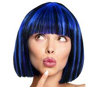 Peluca Bob Peluca Cabaret Pageboy Charleston Pelucas para Carnaval/Disfraces y Fiestas de Lemas - 18 COLORES (Negro con mechas azules)