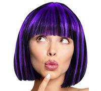 Peluca Bob Peluca Cabaret Pageboy Charleston Pelucas para Carnaval/Disfraces y Fiestas de Lemas - 18 COLORES (Negro con Mechas Morado)