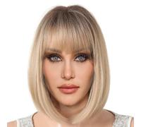 Peluca Bob Recta,Peluca Corte Bob,Pelucas Bob cortas para mujer - Flequillo de peluca recta corta, peluca corta natural Bob Highlight resistente al calor para mujeres