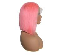 Peluca bob rosa liso con frontal de encaje HD 13x4, densidad 180, cabello humano, raya al medio, cabello virgen pre-depilado, transparente, sin pegamento, for mujer Suave y Natural(10inch)