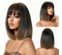 Peluca Bob Rubia - Cabello liso largo hasta los hombros con gorro completo sobre cuero cabelludo natural, para llevar todos los días