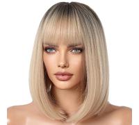 Peluca Bob Sintética,Peluca Bob Corta | Cabello sintético resistente al calor de aspecto natural,Peluca recta con flequillo Bob, peluca sintética natural resistente al calor de densidad recta en capas
