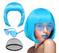 Peluca Bob,Tocado de Neón para Cosplay | Set de Peluca Bob y Gafas de Sol - para Actuaciones Escénicas Creadoras de Contenido Eventos Temáticos de Disfraces para Mujeres