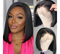 Peluca brasileña natural 13x4 encaje frente Bob pelo humano liso brasileño pelo virginal mujer corto recto 16 pulgadas