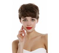 Peluca Cabello Natural Mujer Hombre Corto Ondulado Wild Pixie Braun Marrón Medio
