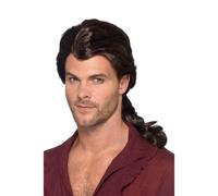 Peluca Castaña Pirata Benjamin Martin Marauder Coleta Disfraz Hombre Larga