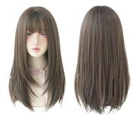 Peluca Completa Para Mujer Con Flequillo De Aire, Pelo Liso De Longitud Media, Diadema Completa Natural, Pelo Roto Y Esponjoso, Realista