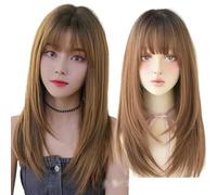 Peluca Completa Para Mujer Con Flequillo De Aire, Pelo Liso De Longitud Media, Diadema Completa Natural, Pelo Roto Y Esponjoso, Realista