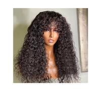 Peluca completa Peluca rizada con flequillo, peluca de cabello humano rizado largo a máquina 14-40 pulgadas for mujeres negras, Remy sin pegamento, frontal encaje, color natural(32inches)
