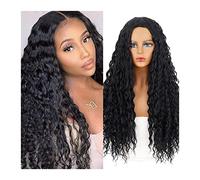 Peluca completa Pelucas rizadas largas afro for mujeres negras de parte media sintéticas naturales fibra sintética resistentes al calor 28 "Glueles for uso diario