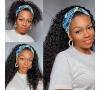 Peluca con Banda Rizado Pelucas Mujer Pelo Natural Humano Peluca Cabello Humano Pelucas Humanas Curly Headband Wig Human Hair Wigs For Black Women Gift For Her 16 Pulgada Negro Natural Wig
