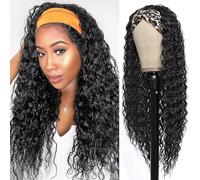 Peluca con Banda Rizado Pelucas Mujer Pelo Natural Humano Peluca Cabello Humano Pelucas Humanas Curly Headband Wig Human Hair Wigs For Black Women Gift For Her 22 Pulgada Negro Natural Wig
