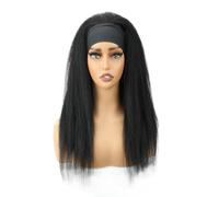Peluca con diadema recta y rizada, suave y natural como el cabello humano, medias pelucas sintéticas Yaki negras largas sin pegamento Suave y Natural(28 inch)