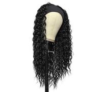 Peluca con diadema rizada de 24 pulgadas for mujeres negras, pelucas largas onduladas sintéticas sin pegamento for uso diario Suave y Natural(Black)
