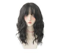 Peluca Con Flequillo Cabello castaño largo y rizado se tiñó negro en la cima de seda de alta temperatura de alta temperatura con pelos de moda for mujeres Pelucas De Mujer Pelo Humano