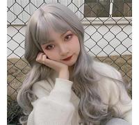 Peluca Con Flequillo De Aire Para Mujeres Con Pelo Largo Y Rizado Gris Y Tocado De Pelo Largo Con Temperamento Ondulado Grande