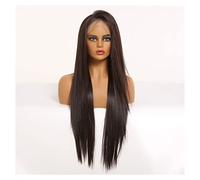 Peluca Con Flequillo Marrón oscuro largo y recto 150% Peluces delanteros de encaje de densidad for mujeres cabello natural peluca frontal de seda resistente al calor de seda suave Pelucas De Mujer Pel