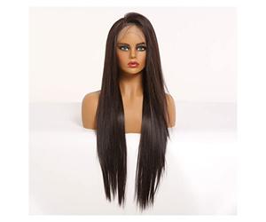 Peluca Con Flequillo Marrón oscuro largo y recto 150% Peluces delanteros de encaje de densidad for mujeres cabello natural peluca frontal de seda resistente al calor de seda suave Pelucas De Mujer Pel