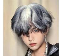 Peluca Con Flequillo Oblicuo Para Hombres, Cabello Corto A La Moda, Cabello Esponjoso Bidimensional, Tocado Completo