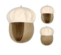 Peluca Con Flequillo Peluca De Sombrero Bob Hat Peluca 9.5 Pulgadas Recto Corto Sintético Bobo Pelucas Sombrero Con Cabello Natural Gorro con Pelo Atado para Mujer(16)