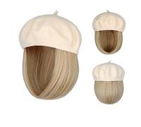 Peluca Con Flequillo Peluca De Sombrero Bob Hat Peluca 9.5 Pulgadas Recto Corto Sintético Bobo Pelucas Sombrero Con Cabello Natural Gorro con Pelo Atado para Mujer(11)