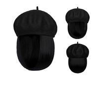 Peluca Con Flequillo Peluca De Sombrero Bob Hat Peluca 9.5 Pulgadas Recto Corto Sintético Bobo Pelucas Sombrero Con Cabello Natural Gorro con Pelo Atado para Mujer(4)