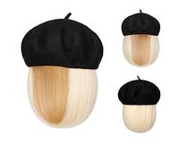 Peluca Con Flequillo Peluca De Sombrero Bob Hat Peluca 9.5 Pulgadas Recto Corto Sintético Bobo Pelucas Sombrero Con Cabello Natural Gorro con Pelo Atado para Mujer(9)