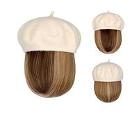 Peluca Con Flequillo Peluca De Sombrero Bob Hat Peluca 9.5 Pulgadas Recto Corto Sintético Bobo Pelucas Sombrero Con Cabello Natural Gorro con Pelo Atado para Mujer(15)