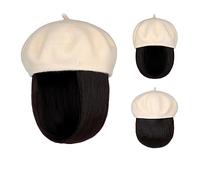 Peluca Con Flequillo Peluca De Sombrero Bob Hat Peluca 9.5 Pulgadas Recto Corto Sintético Bobo Pelucas Sombrero Con Cabello Natural Gorro con Pelo Atado para Mujer(13)