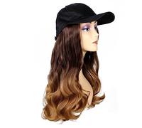 Peluca Con Flequillo Peluca De Sombrero Gorra de béisbol negra de moda con peluca, sombrero sintético ondulado largo, pelucas que se conectan naturalmente, sombrero de pelo liso ajustable, peluca Gorr