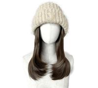 Peluca Con Flequillo Peluca De Sombrero Gorro de peluca for mujer, gorro de peluca de punto, gorro de peluca de pelo largo, peluca de fibra sintética resistente al calor de aspecto natural, adecuado f