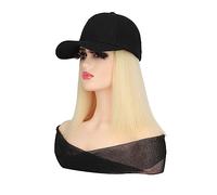 Peluca Con Flequillo Peluca De Sombrero Peluca de béisbol recta corta Peluca de Bob natural sintética Gorra de pelucas de sombrero negro con gorra de béisbol de conexión de cabello ajustable Gorro con