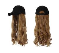Peluca Con Flequillo Peluca De Sombrero Peluca sintética ondulada larga Gorra de béisbol con extensiones de cabello Sombrero Pelucas Peluca de conexión natural ajustable for mujeres Gorro con Pelo Ata