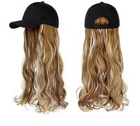 Peluca Con Flequillo Peluca De Sombrero Peluca sintética ondulada larga Gorra de béisbol con extensiones de cabello Sombrero Pelucas Hueso Negro natural Conexión Peluca ajustable for mujeres Gorro con
