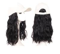 Peluca Con Flequillo Peluca De Sombrero Pelucas de pelo rizado ondulado de onda Natural sintética larga con sombrero gorra de béisbol conectar naturalmente peluca de sombrero ajustable Gorro con Pelo