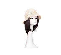 Peluca Con Flequillo Peluca De Sombrero Sombrero de verano for mujer, sombreros for el sol, sombrero de cubo blanco con peluca, peluca for mujer, gorra con ajuste de ondas de pelo falso for niñas Gorr
