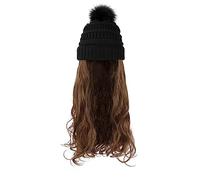 Peluca Con Flequillo Peluca De Sombrero Sombrero Peluca Pelucas onduladas largas sintéticas con boina Sombrero de punto Moda Negro Otoño Invierno Gorra Peluca de pelo Extensiones de cabello Gorro con