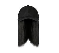Peluca Con Flequillo Peluca De Sombrero Sombreros de pescador negros/marrones for mujer, peluca con gorro de pelo liso, gorra de béisbol sintética, pelucas de pelo ajustables for niña Gorro con Pelo A